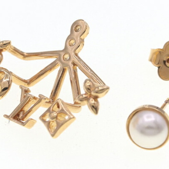 LOUIS VUITTON Gold Pearl Monogram Earrings - Picture 3 of 6